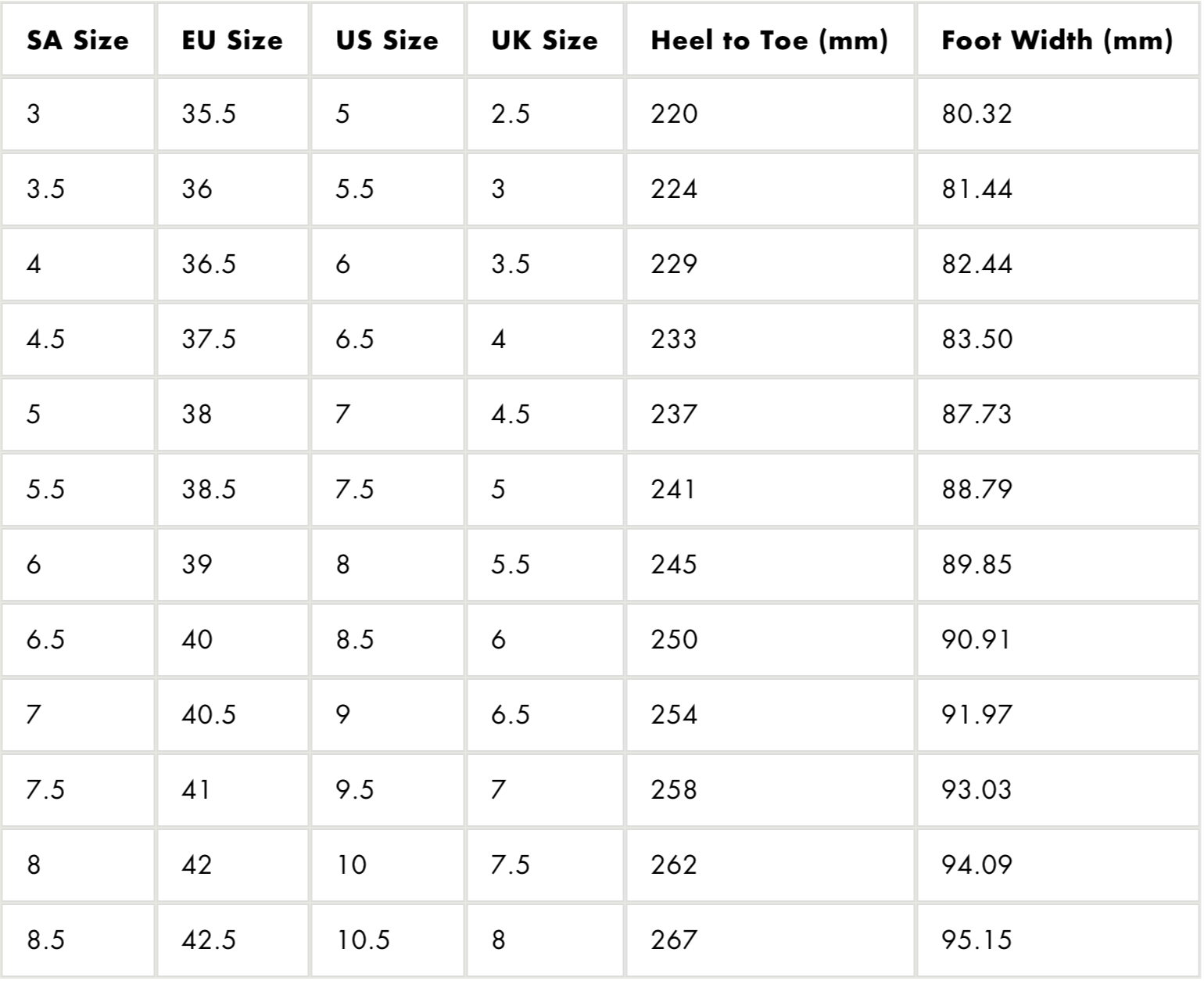 Size Chart (2024 Version) – Uinshoes